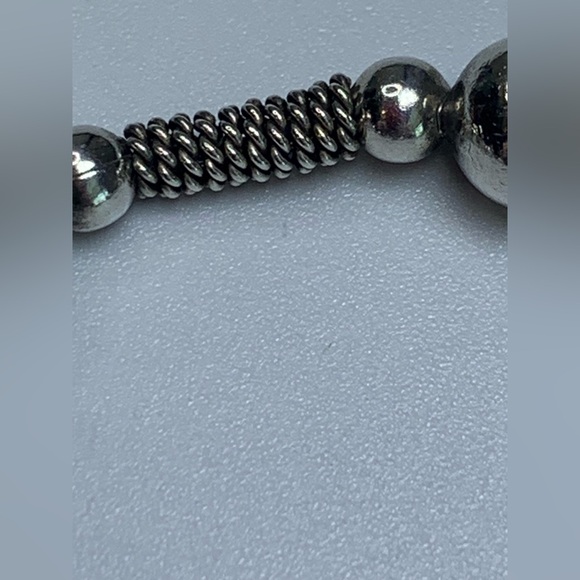 Vintage Sterling Silver Bead & Wire Tube Bracelet w/Bead Accent Charm - 7-3/4” - Picture 9 of 15